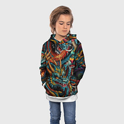Толстовка-худи детская Татуировка дракона ирезуми, цвет: 3D-белый — фото 2