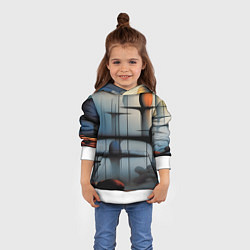 Толстовка-худи детская Архитектурная абстракция в тумане, цвет: 3D-белый — фото 2