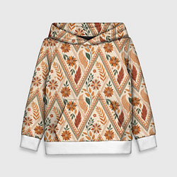 Толстовка-худи детская Терракотовый геометрический узор с цветами, цвет: 3D-белый
