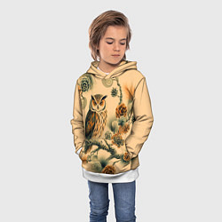 Толстовка-худи детская Сова на ветке сосны, цвет: 3D-белый — фото 2
