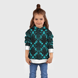 Толстовка-худи детская Зеленые узоры из абстрактных листьев - блестящий п, цвет: 3D-белый — фото 2
