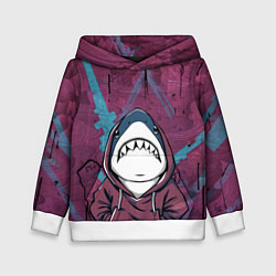 Толстовка-худи детская Акула в капюшоне, цвет: 3D-белый