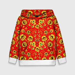 Толстовка-худи детская Традиционный русский узор, цвет: 3D-белый
