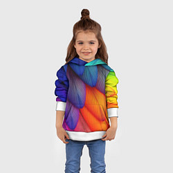 Толстовка-худи детская Радужные перья попугая, цвет: 3D-белый — фото 2