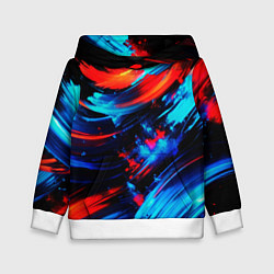 Толстовка-худи детская Синие и красные мазки краски на черном, цвет: 3D-белый