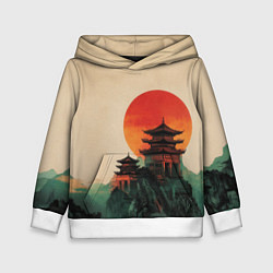 Толстовка-худи детская Храм в горах, цвет: 3D-белый