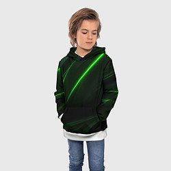 Толстовка-худи детская Зеленая текстура с неоновыми линиями, цвет: 3D-белый — фото 2