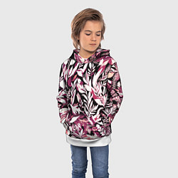 Толстовка-худи детская Чёрно-розовый стилизованный цветочный, цвет: 3D-белый — фото 2