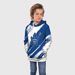 Толстовка-худи детская Торонто Мейпл Лифс - брызги синей краски, цвет: 3D-белый — фото 2