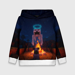 Толстовка-худи детская Собака и летающий монстр перед костром, цвет: 3D-белый