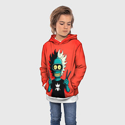 Толстовка-худи детская Бендер в образе рокера и парикмахера, цвет: 3D-белый — фото 2