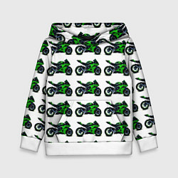 Толстовка-худи детская Motorbike green, цвет: 3D-белый