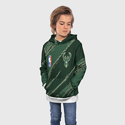 Толстовка-худи детская Милуоки Бакс - линии с потертостями, цвет: 3D-белый — фото 2