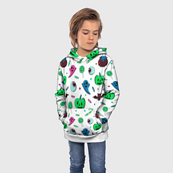 Толстовка-худи детская Halloween light green pumpkin - паттерн, цвет: 3D-белый — фото 2