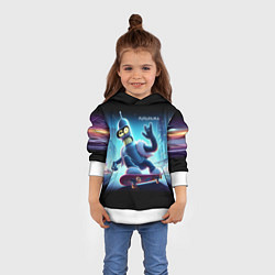 Толстовка-худи детская Bender is a skateboarder in neon street - ai art, цвет: 3D-белый — фото 2