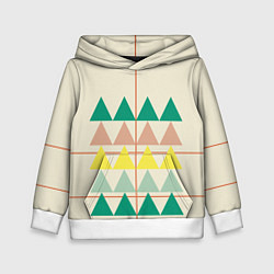Толстовка-худи детская Абстрактный лес - треугольники на светлом, цвет: 3D-белый