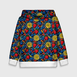 Толстовка-худи детская Ягоды и фрукты паттерн, цвет: 3D-белый