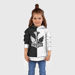 Толстовка-худи детская Волки воины и знак молот тора в рунах, цвет: 3D-белый — фото 2