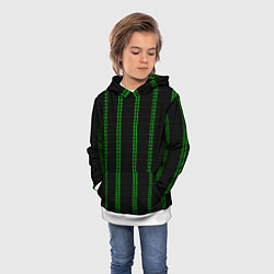 Толстовка-худи детская Color black cage green stripes, цвет: 3D-белый — фото 2