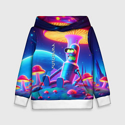 Толстовка-худи детская Робот-сгибальщик Бендер находится под неоновым мух, цвет: 3D-белый