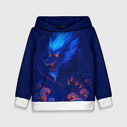 Толстовка-худи детская Неоновый космический дракон - нейроарт, цвет: 3D-белый