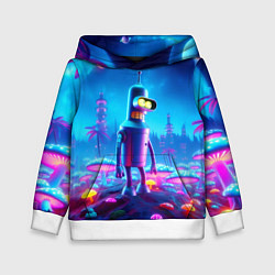 Толстовка-худи детская Бендер на сказочной неоновой грибной планете - ней, цвет: 3D-белый