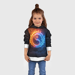 Толстовка-худи детская Инь ян огонь и лёд, цвет: 3D-белый — фото 2