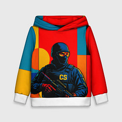 Толстовка-худи детская Контр-террорист CS 2 поп-арт, цвет: 3D-белый
