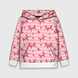 Толстовка-худи детская Красные шарики-собачки на розовых полосках, цвет: 3D-белый