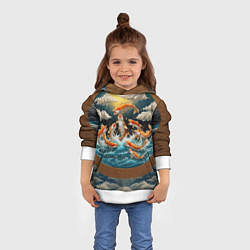 Толстовка-худи детская Большие золотистые рыбы выпрыгивают из воды, цвет: 3D-белый — фото 2