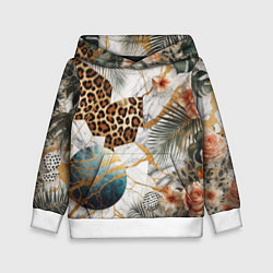 Толстовка-худи детская Мрамор с цветами и леопардовый узор, цвет: 3D-белый