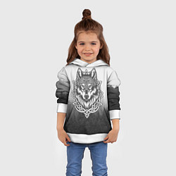 Толстовка-худи детская Волк в кельтском стиле и лес, цвет: 3D-белый — фото 2