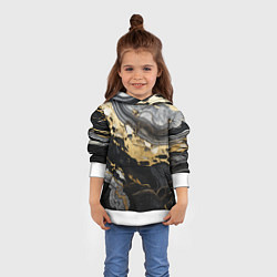 Толстовка-худи детская Черный серый золотой мрамор, цвет: 3D-белый — фото 2