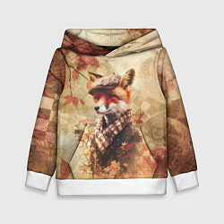 Толстовка-худи детская Винтажный лис на осеннем фоне, цвет: 3D-белый