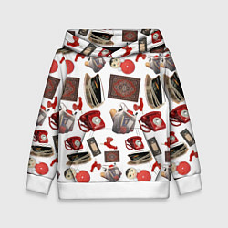 Толстовка-худи детская Неваляшка утюг ретро авоська петушок телефон, цвет: 3D-белый