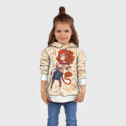 Толстовка-худи детская Гороскоп в русском стиле: Лев, цвет: 3D-белый — фото 2
