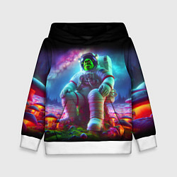 Толстовка-худи детская Шрек космонавт на планете неоновых грибов, цвет: 3D-белый