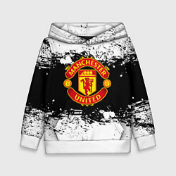 Толстовка-худи детская Манчестер Юнайтед черно белые краски лого, цвет: 3D-белый