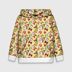 Толстовка-худи детская Новогодний паттерн, цвет: 3D-белый