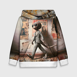 Толстовка-худи детская Пришелец в костюме в полосочку, цвет: 3D-белый