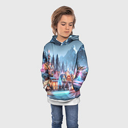 Толстовка-худи детская Городок в новогодних огоньках, цвет: 3D-белый — фото 2