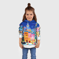 Толстовка-худи детская Разноцветные новогодние домики, цвет: 3D-белый — фото 2