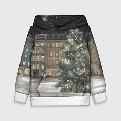 Толстовка-худи детская Елка во дворе, цвет: 3D-белый