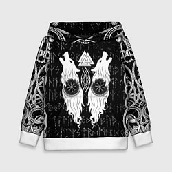 Толстовка-худи детская Волки воины с символикой, цвет: 3D-белый