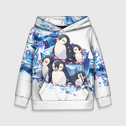 Толстовка-худи детская Пингвины и лёд, цвет: 3D-белый