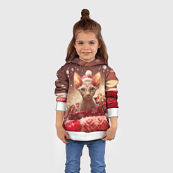 Толстовка-худи детская Сфинкс новогодняя кошка, цвет: 3D-белый — фото 2