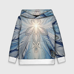 Толстовка-худи детская Ледяной перьевой орнамент со светом, цвет: 3D-белый