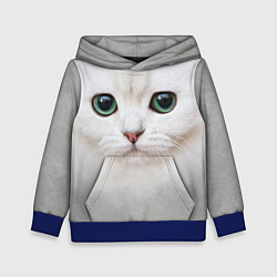 Толстовка-худи детская Белый котик, цвет: 3D-синий