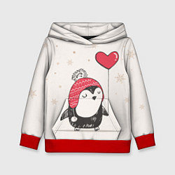 Толстовка-худи детская Влюбленный пингвин, цвет: 3D-красный