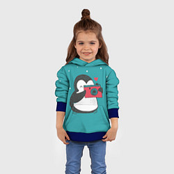 Толстовка-худи детская Пингвин с фотоаппаратом, цвет: 3D-синий — фото 2